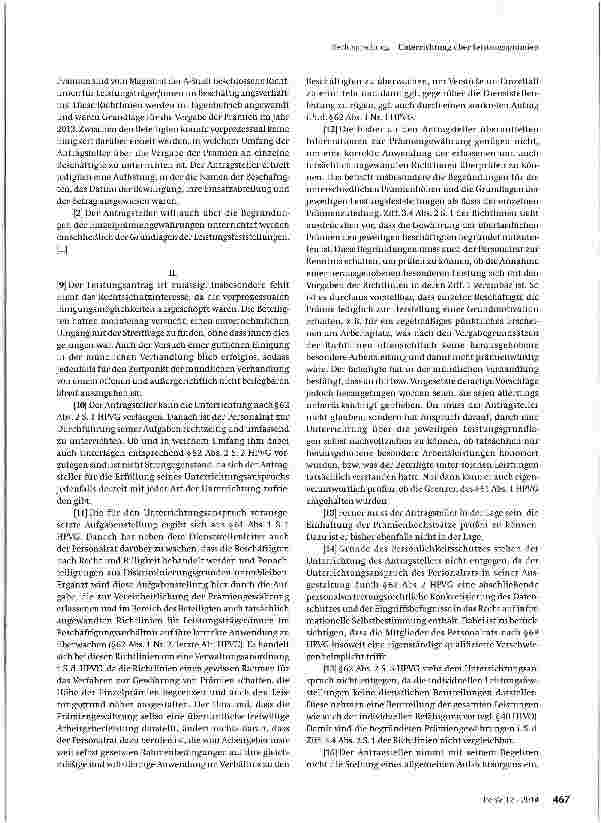 Vorschauseite 2: Unterrichtung über Leistungsprämien