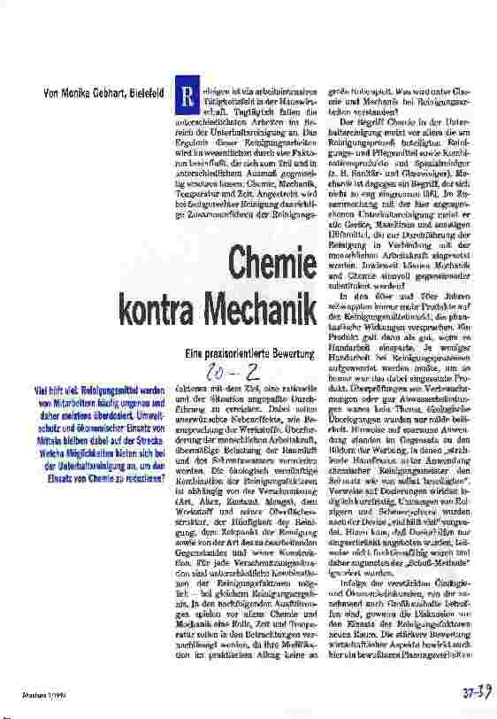 Vorschauseite 1: Chemie kontra Mechanik Eine praxisorientierte Bewertung