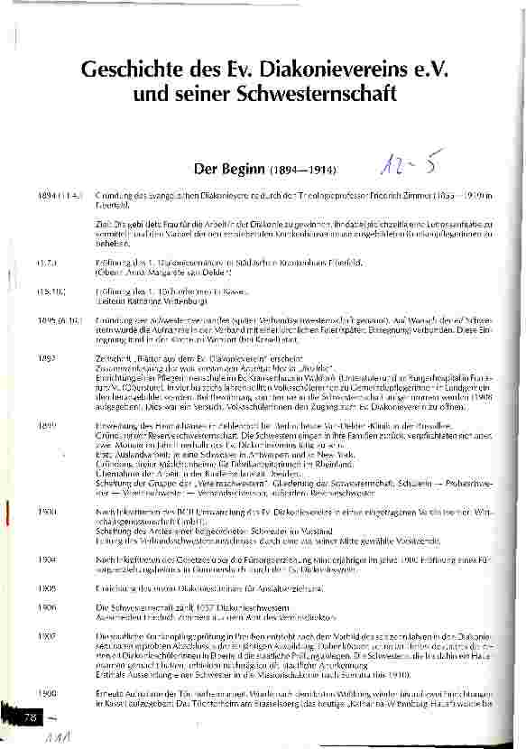 Vorschauseite 1: Geschichte des Ev. Diakonievereins E.V. und seiner Schwesternschaft