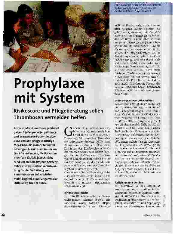 Vorschauseite 1: Prophylaxe mit SystemRisikoscore und Pflegeberatung sollen Thrombosen vermeiden helfen