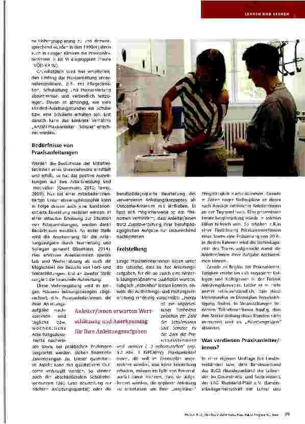 Vorschauseite 2: Vergütung für Praxisanleitung Zur Situation der praktischen Pflegeausbilduna Teil 3