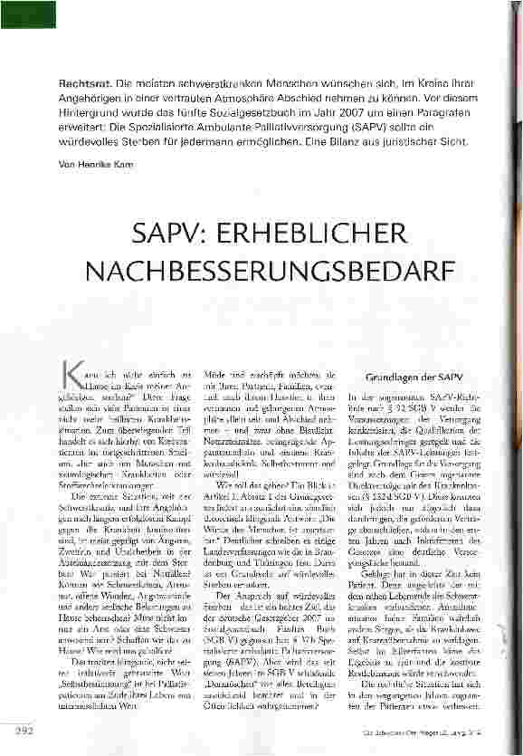 Vorschauseite 1: SAPV: ERHEBLICHER NACHBESSERUNGSBEDARF