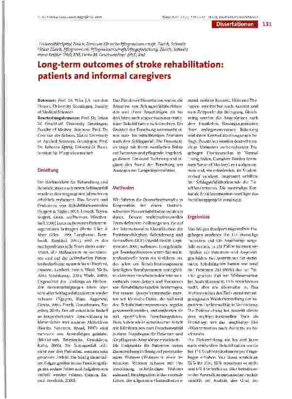 Vorschauseite 1: Long-term outcomes of stroke rehabilitation: patienfs and informal caregivers
