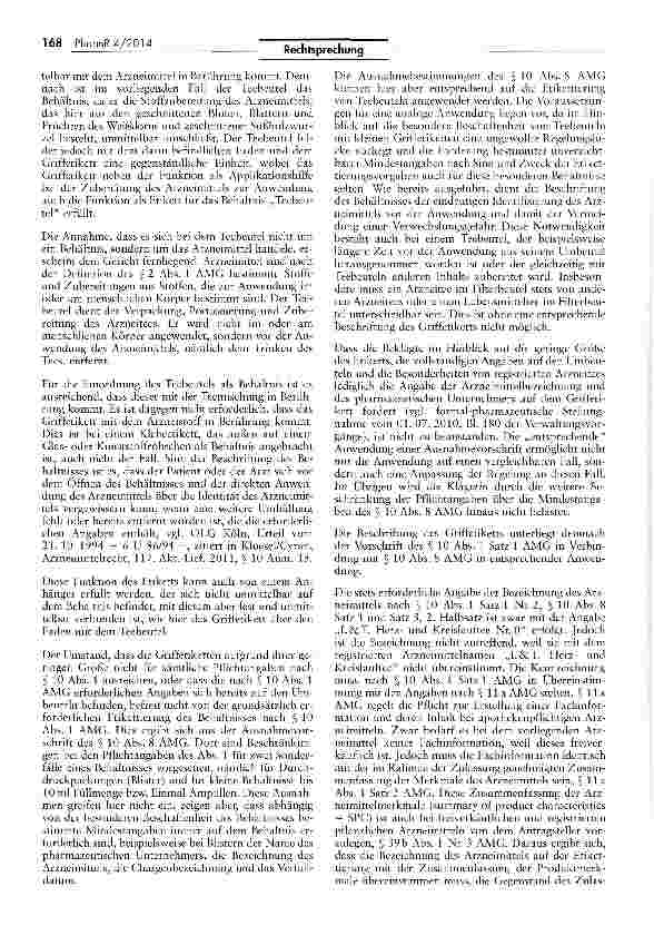 Vorschauseite 5: Zur Frage der erforderlichen Identität der Arzneimittelbezeichnung mit Zulassungsbescheid — „H&S Herzund Kreislauftee AMG §10 15, 10 1 1, 10 VIII