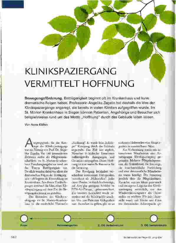 Vorschauseite 1: KLINIKSPAZIERGANG VERMITTELT HOFFNUNG