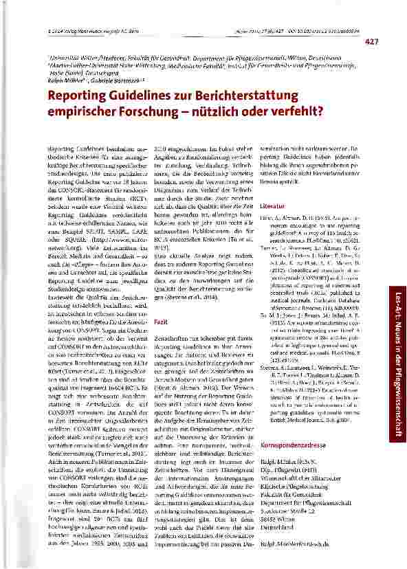 Vorschauseite 1: Reporting Guidelines zur Berichterstattung empirischer Forschung - nützlich oder verfehlt?