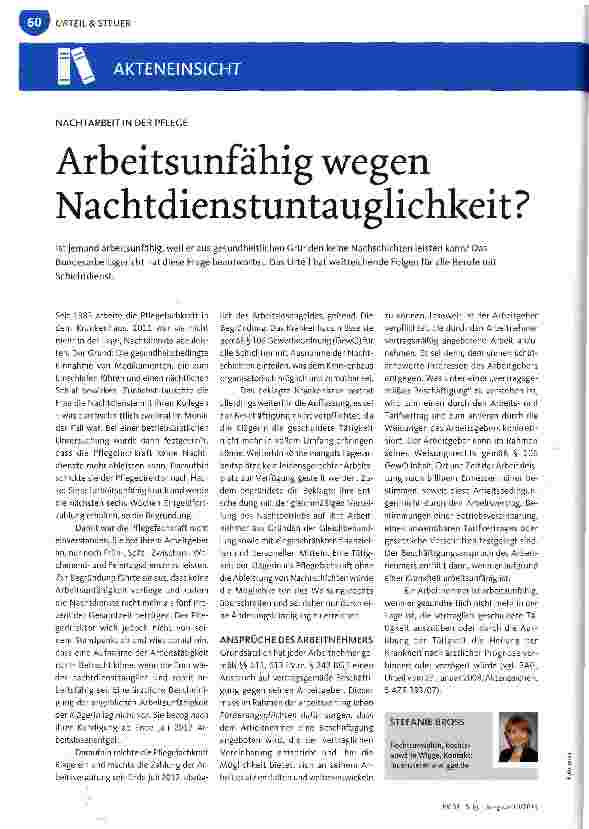 Vorschauseite 1: Arbeitsunfähig wegen Nachtdienstuntauglichkeit?