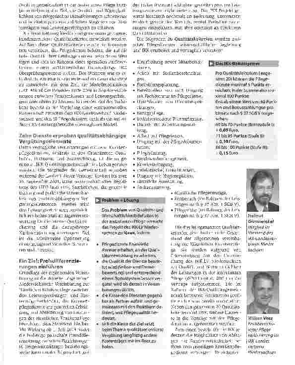 Vorschauseite 2: Qualität soll sich auszahlenEinmaliges Projekt: Innungskrankenkassen honorieren Pflegequalität