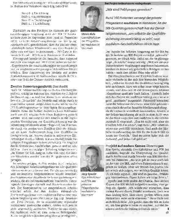 Vorschauseite 4: Qualität soll sich auszahlenEinmaliges Projekt: Innungskrankenkassen honorieren Pflegequalität
