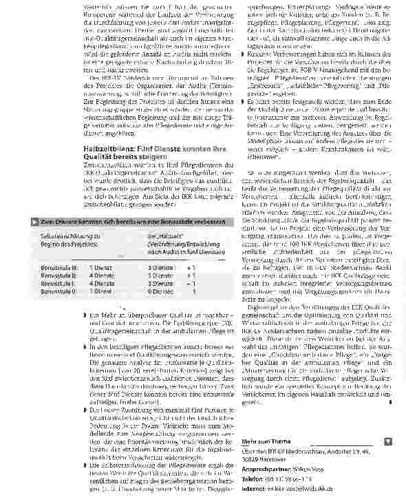 Vorschauseite 5: Qualität soll sich auszahlenEinmaliges Projekt: Innungskrankenkassen honorieren Pflegequalität