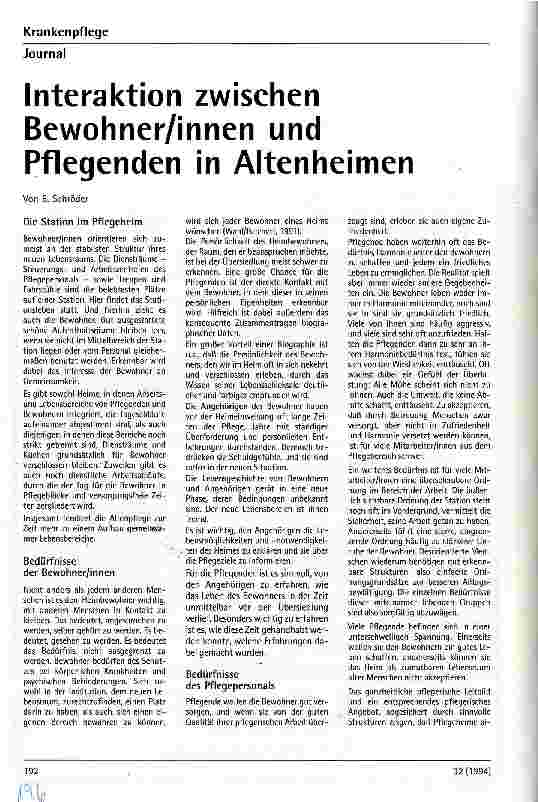 Vorschauseite 1: Interaktion zwischen BewohnerInnen und Pflegenden in Altenheimen