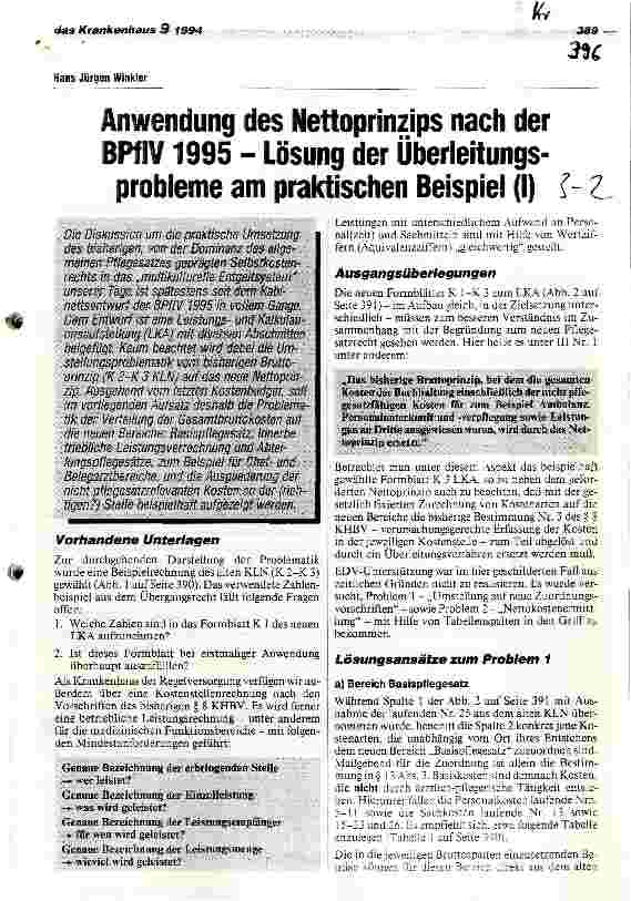 Vorschauseite 1: Anwendung des Nettoprinzips nach der BPflV 95 - Lösung der Überleitungsprobleme am praktischen Beispiel I