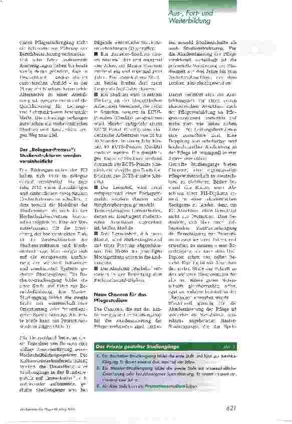 Vorschauseite 2: Europäisierung von StudienstrukturenEuropaweite Einführung gestufterBachelorund Masterstudiengänge bietet neue Chancen für die Pflege