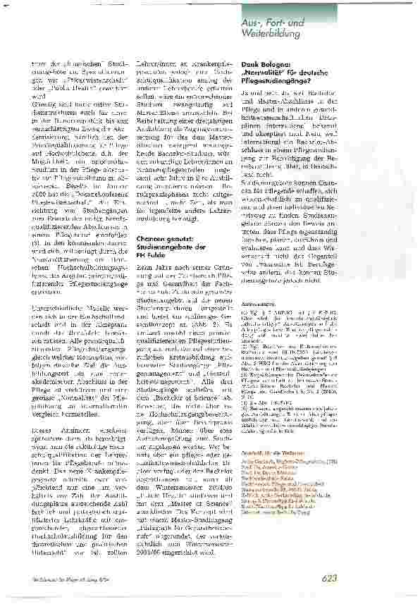 Vorschauseite 4: Europäisierung von StudienstrukturenEuropaweite Einführung gestufterBachelorund Masterstudiengänge bietet neue Chancen für die Pflege