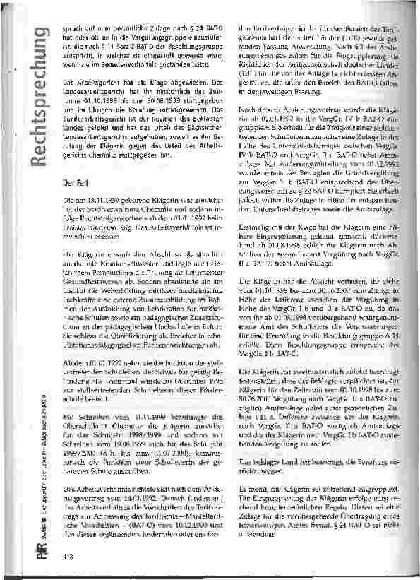 Vorschauseite 2: Eingruppierung einer Lehrerin - Zulage nach § 24 BAT-0