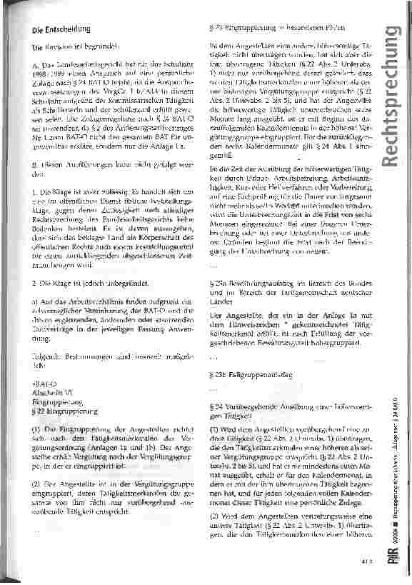 Vorschauseite 3: Eingruppierung einer Lehrerin - Zulage nach § 24 BAT-0