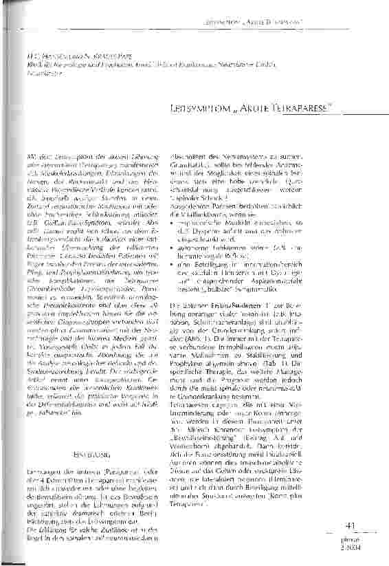 Vorschauseite 1: LEITSYMPTOM AKUTE TETRAPARESE