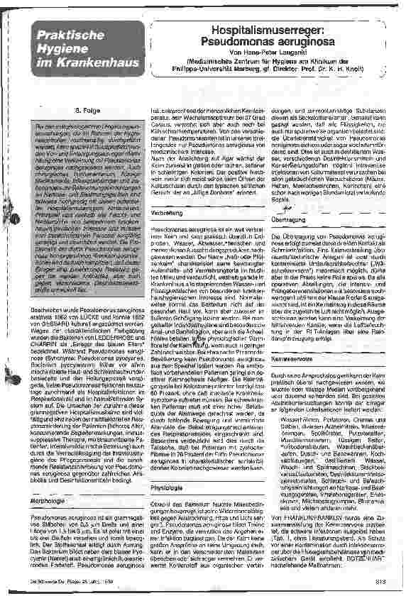 Vorschauseite 1: Praktische Hygiene im Krankenhaus, Hospitalismuserreger Pseudomonas aeruginosa
