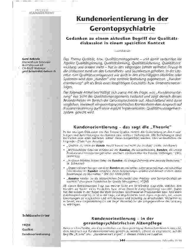 Vorschauseite 1: Kundenorientierung in der GerontopsychiatrieGedanken zu einem aktuellen Begriff der Qualitätsdiskussion in einem speziellen Kontext