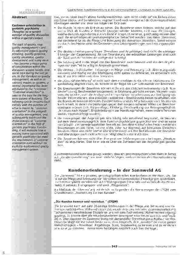 Vorschauseite 2: Kundenorientierung in der GerontopsychiatrieGedanken zu einem aktuellen Begriff der Qualitätsdiskussion in einem speziellen Kontext