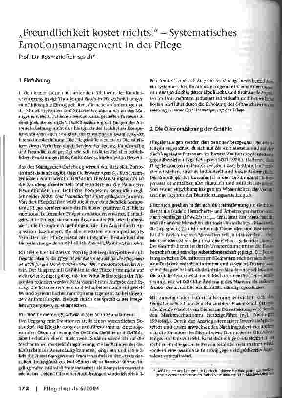 Vorschauseite 1: Freundlichkeit kostet nichts! - Systematisches Emotionsmanagement in der Pflege
