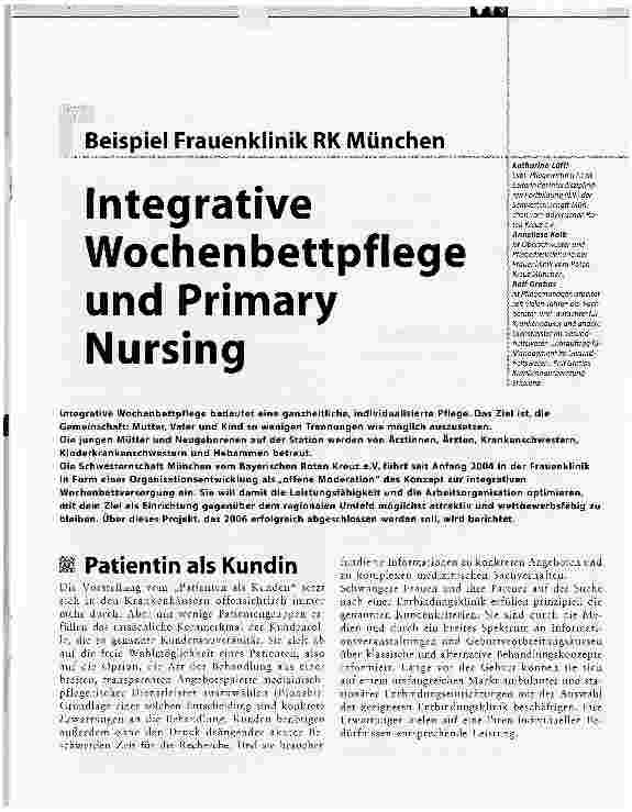 Vorschauseite 1: Integrative Wochenbettpflege und Primary NursingBeispiel Frauenklinik RK München