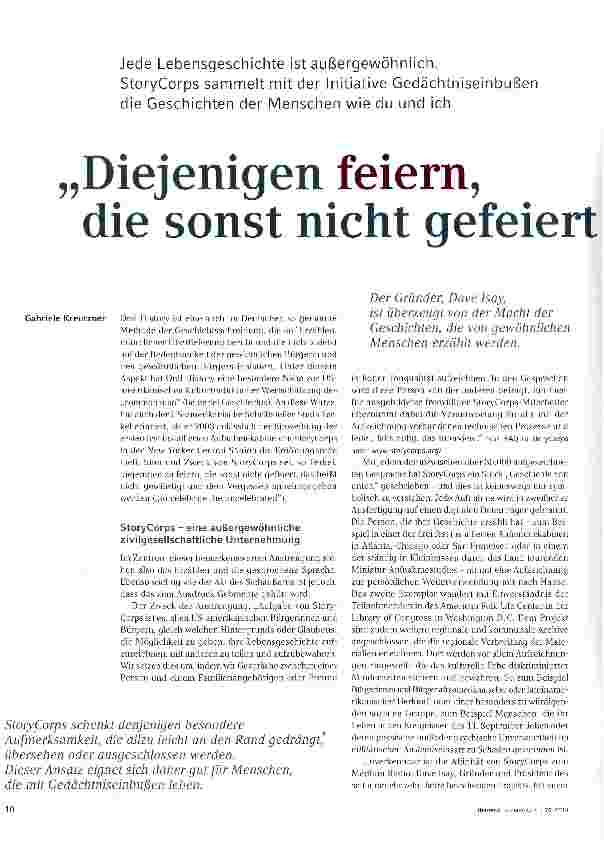 Vorschauseite 1: Diejenigen feiern, die sonst nicht gefeiert werden!