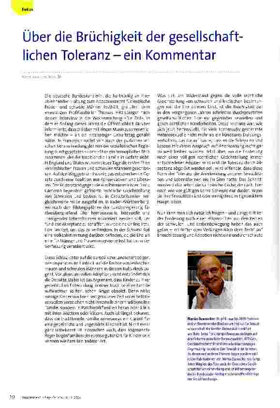 Vorschauseite 1: Über die Brüchigkeit der gesellschaftlichen Toleranz-ein Kommentar