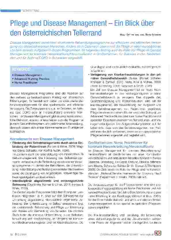 Vorschauseite 1: Pflege und Disease Management - Ein Blick über den österreichischen Tellerrand