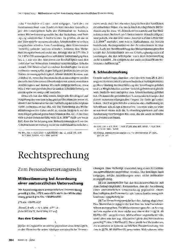 Vorschauseite 1: Mitbestimmung bei Anordnung einer amtsärztlichen Untersuchung