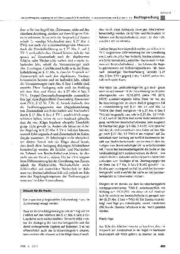 Vorschauseite 4: Zur Gewährung bzw. Abgeltung von tariflichem Zusatzurlaub für Nachtarbeit im ereitschaftsdienst nach § 27 Abs. 6 TV-L TV-L § 27 Abs. 6 Satz 3; TV-L ProtokollerkLärung zu § 27 Abs.…