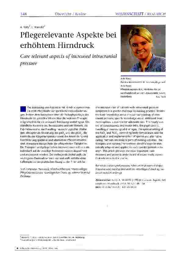 Vorschauseite 1: Pflegerelevante Aspekte bei erhöhtem Hirndruck