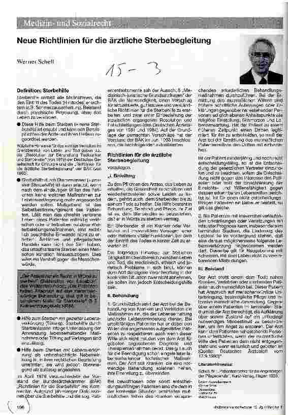 Vorschauseite 1: Neue Richtlinien für die ärztliche Sterbebegleitung
