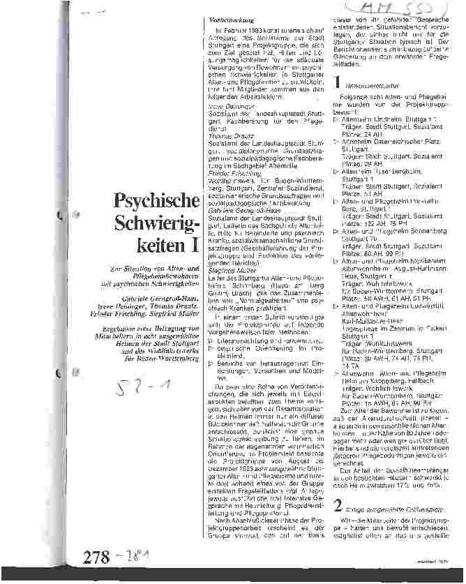 Vorschauseite 1: Psychische Schwierigkeiten I / Zur Situation von Altenu. Pflegeheimbewohnern mit psychischen Schwierigkeiten