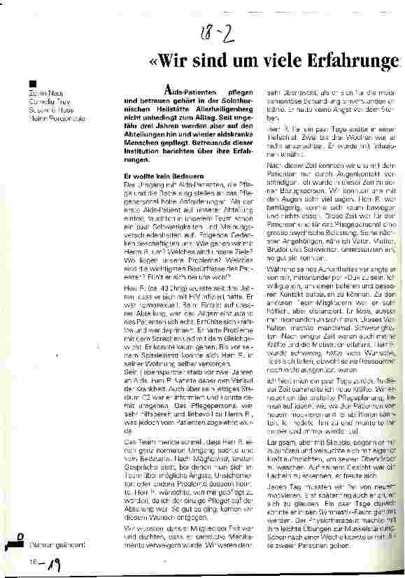 Vorschauseite 1: Wir sind um viele Erfahrungen reicher geworden! AIDS-Patienten pflegen und betreuen