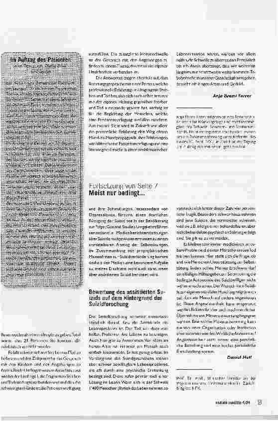 Vorschauseite 2: Meist nur bedingt freier Entscheid zur SelbsttötungErgebnisse der Suizidforschung und ihre Bedeutung für die Bewertung der Suizidbeihilfe