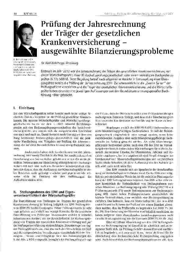 Vorschauseite 1: Prüfung der Jahresrechnung der Träger der gesetzlichen Krankenversicherung -ausgewählte Bilanzierungsprobleme