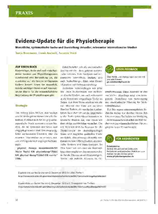 Vorschauseite 1: Evidenz-Update für die Physiotherapie
