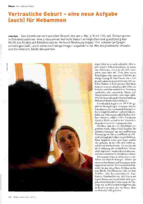 Vorschauseite 1: Vertrauliche Geburt - eine neue Aufgabe (auch) für Hebammen