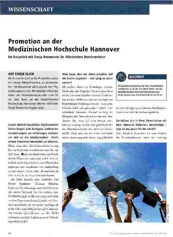 Vorschauseite 1: Promotion an der Medizinischen Hochschule Hannover