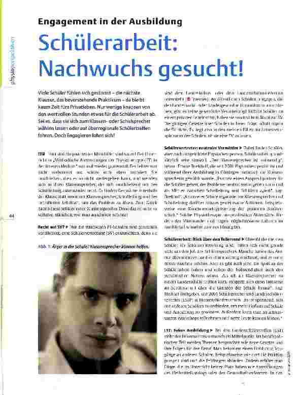 Vorschauseite 1: Engagement in der AusbildungSchülerarbeit: Nachwuchs gesucht!