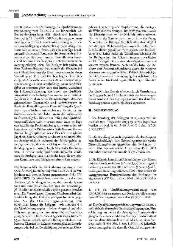 Vorschauseite 4: Zum Rückzahlungsanspruch von Weiterbildungskosten