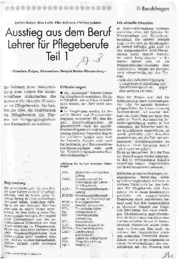 Vorschauseite 1: Ausstieg aus dem Beruf Lehrer für Pflegeberufe Teil 1 Ursachen, Folgen,Alternativen, Beispiel Baden-Württemberg