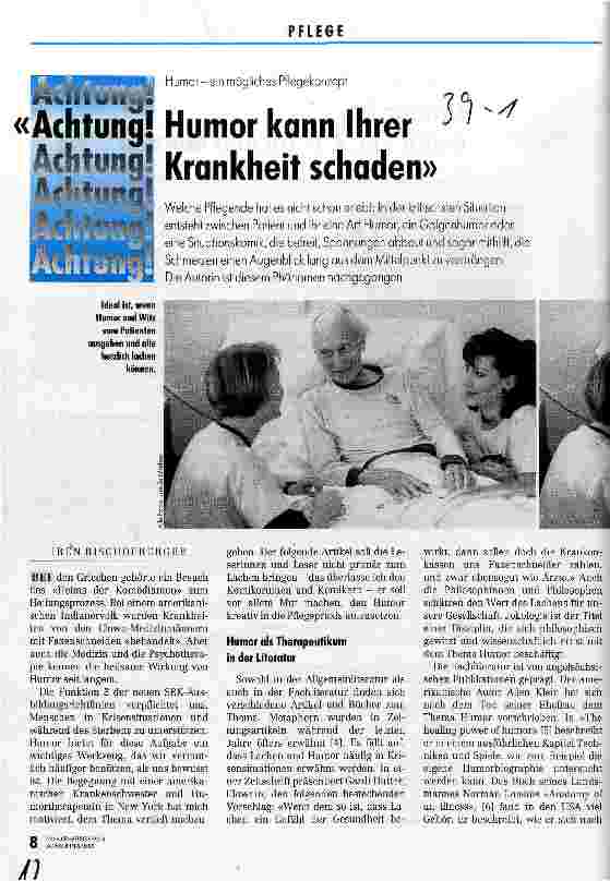 Vorschauseite 1: Achtung! Humor kann Ihrer Krankheit schaden Humor - ein mögliches Pflegekonzept