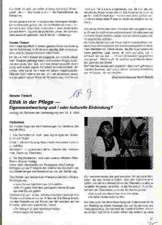 Vorschauseite 1: Ethik in der Pflege - Eigenverantwortung und/oder kulturelle Entbindung? Vortrag, Jahrestagung 14.4.94 (gekürzt)