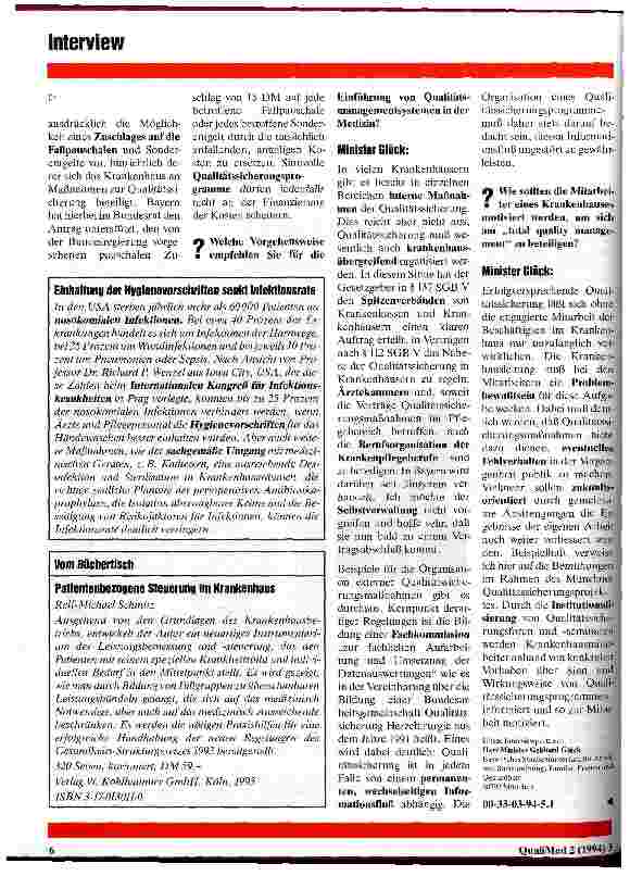 Vorschauseite 2: Die Finanzierung von Qualitätssicherungsmaßnahmen Interview mit Minister G. Glück, München