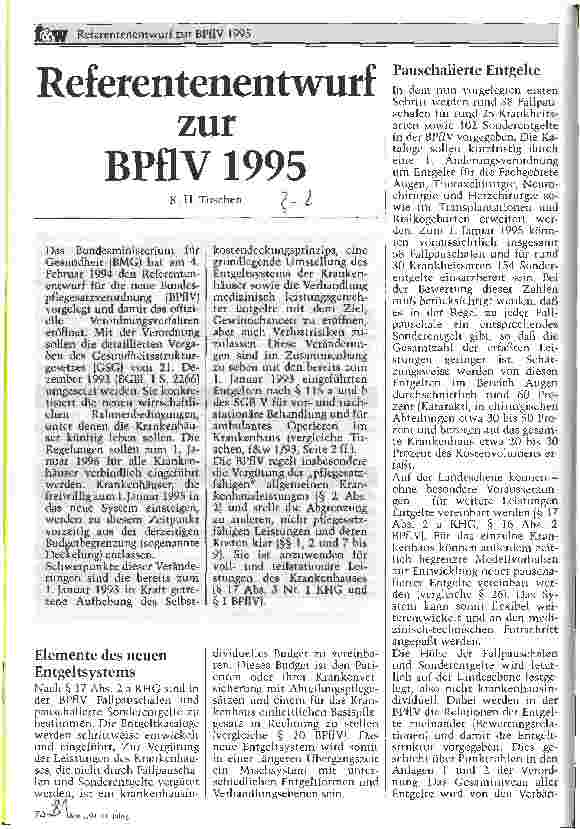 Vorschauseite 1: Referentenentwurf zur BPflV 1995