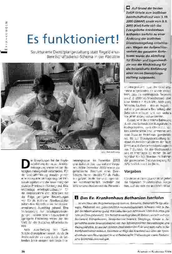 Vorschauseite 1: Es funktioniert! Strukturierte Dienstplangestaltung statt Regeldienst-Bereitschaftsdienst-Schema in der Pädiatrie