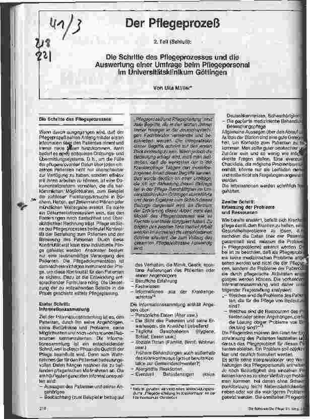 Vorschauseite 1: Der Pfegeprozeß Teil 2: Die Schritte des Pflegeprozesses und die Auswertung einer Umfrage beim Pflegepersonal der Uni Göttingen