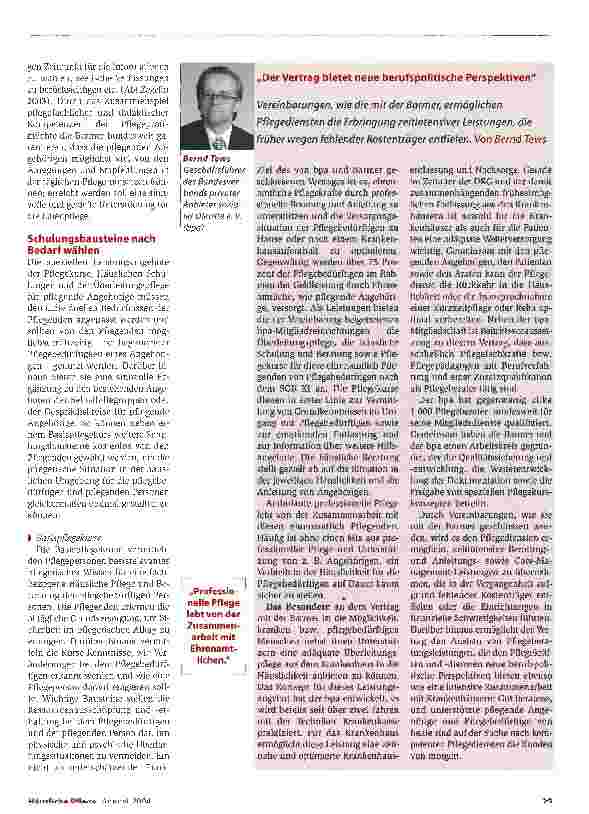 Vorschauseite 2: Mehr Qualität durch professionelle UnterstützungVereinbarung mit Pflegekasse ermöglicht Pflegediensten, Beratung und Anleitung zu leisten